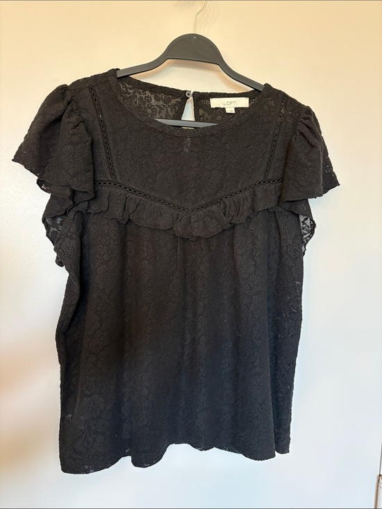 LOFT Tops - LOFT Black Lace Ruffle Yoke Blouse, Size L